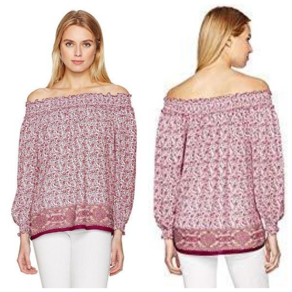 Max‎ Studio Floral Smocked Off Shoulder Long Sleeve Top size M NWT
